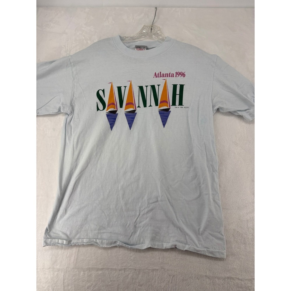 Oneita T Shirt Women L Shirt Blue Vintage 1996 Atlanta Olympics Savannah Sailing
